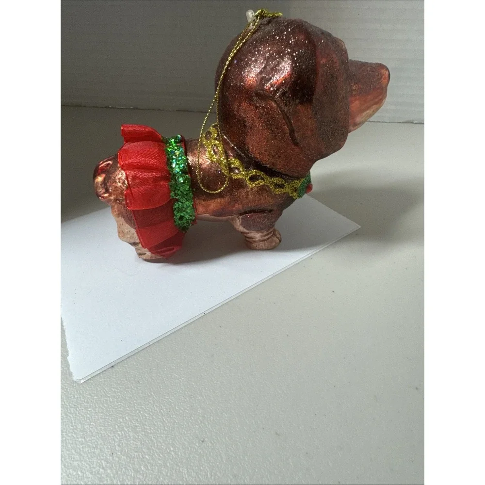 Robert Stanley Vintage Christmas Blown Glass Ornament Brown Dog W Red Tutu